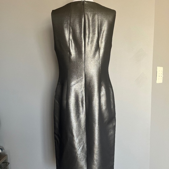 HUGO BOSS Dajena1 Silver Shimmer Cocktail Silk Sheath Pencil Sleeveles Dress - Picture 8 of 15